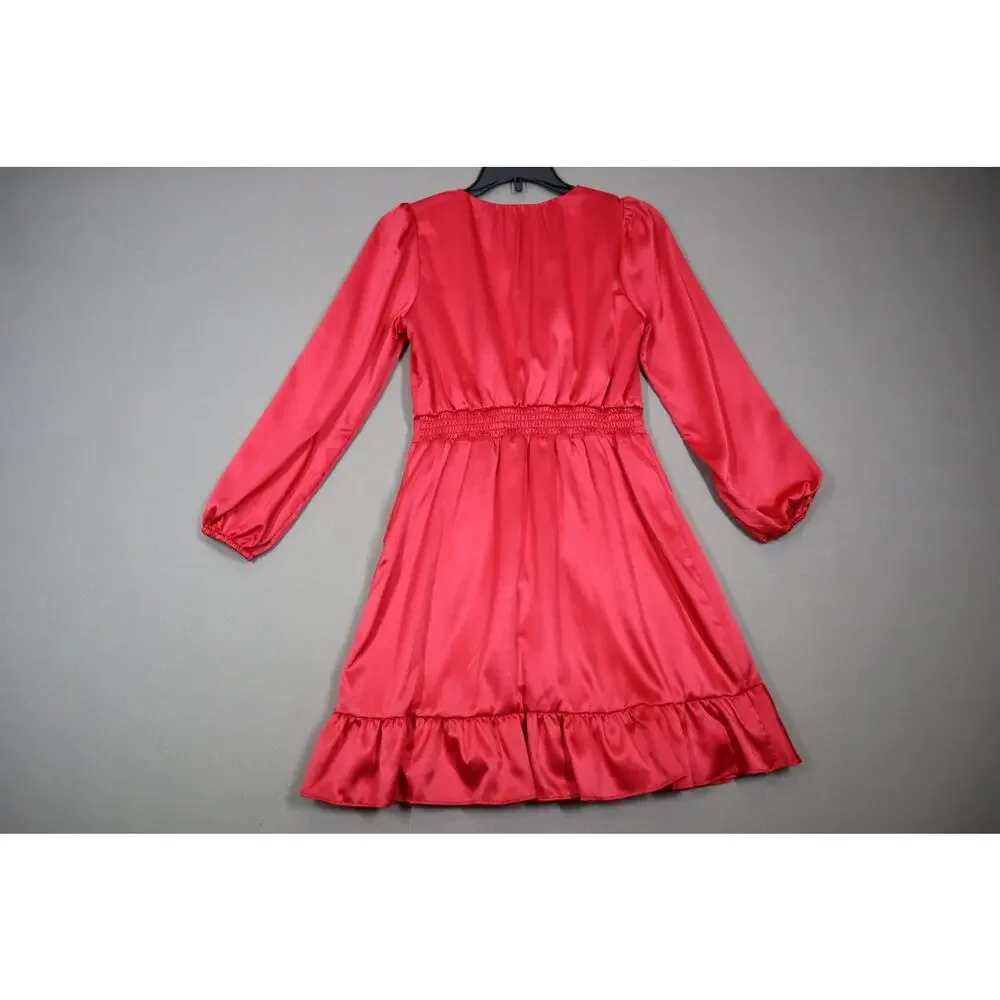 Aqua Girl Pink Silk Looking Long‎ Sleeve Dress Size M 9/10